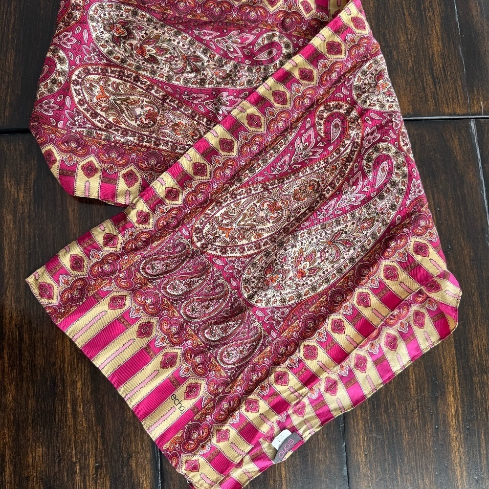 ECHO SILK SCARF PAISLEY RECTANGLE PINK